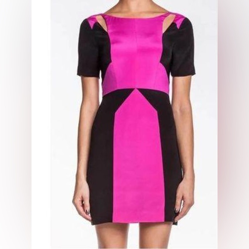 Rebecca Minkoff Crystal Black Pink Illusion Colorblock Silk shift Dress size 2
